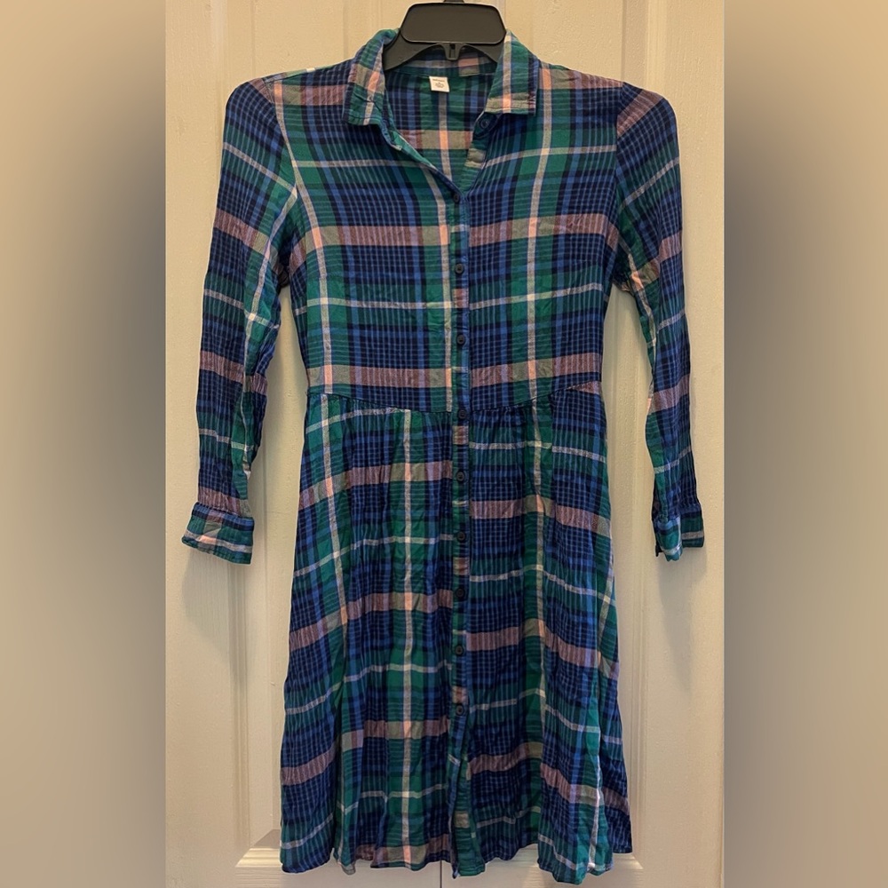 Old Navy Blue Green Colorful Plaid Button Down Dress Size SP